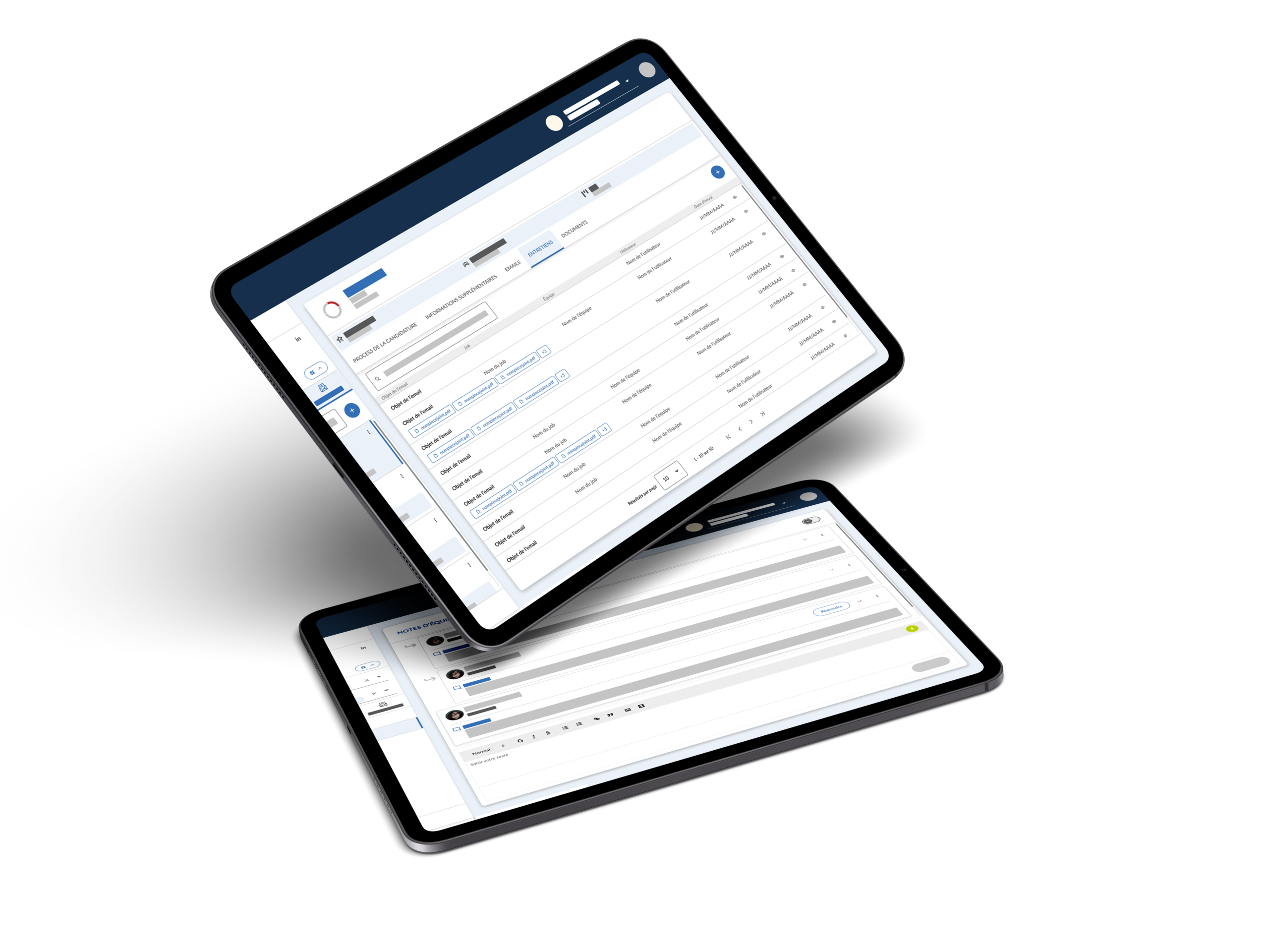 Emails sur la candidature. Notes d'équipe sur le candidat