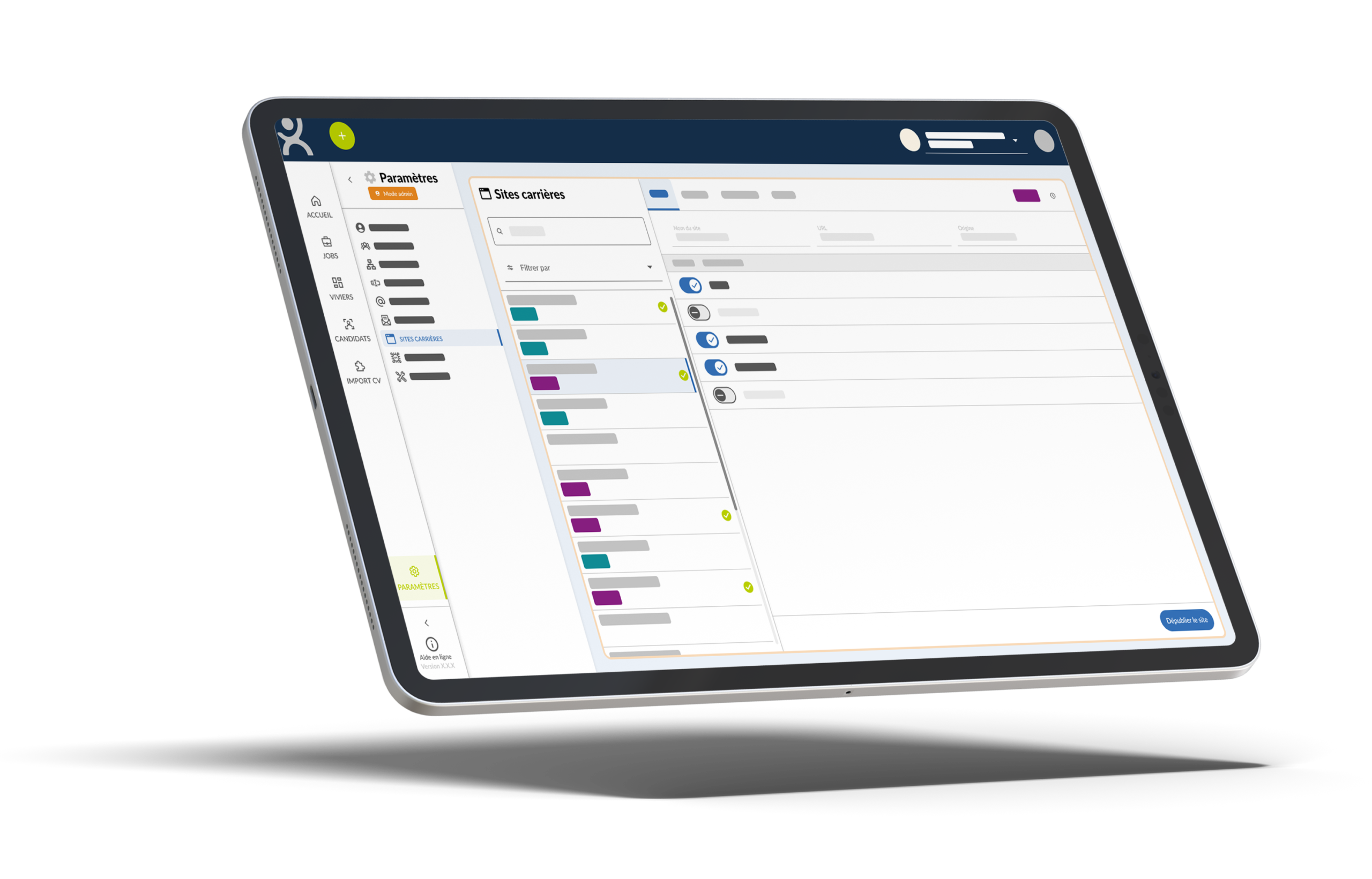 Paramètres site carrière