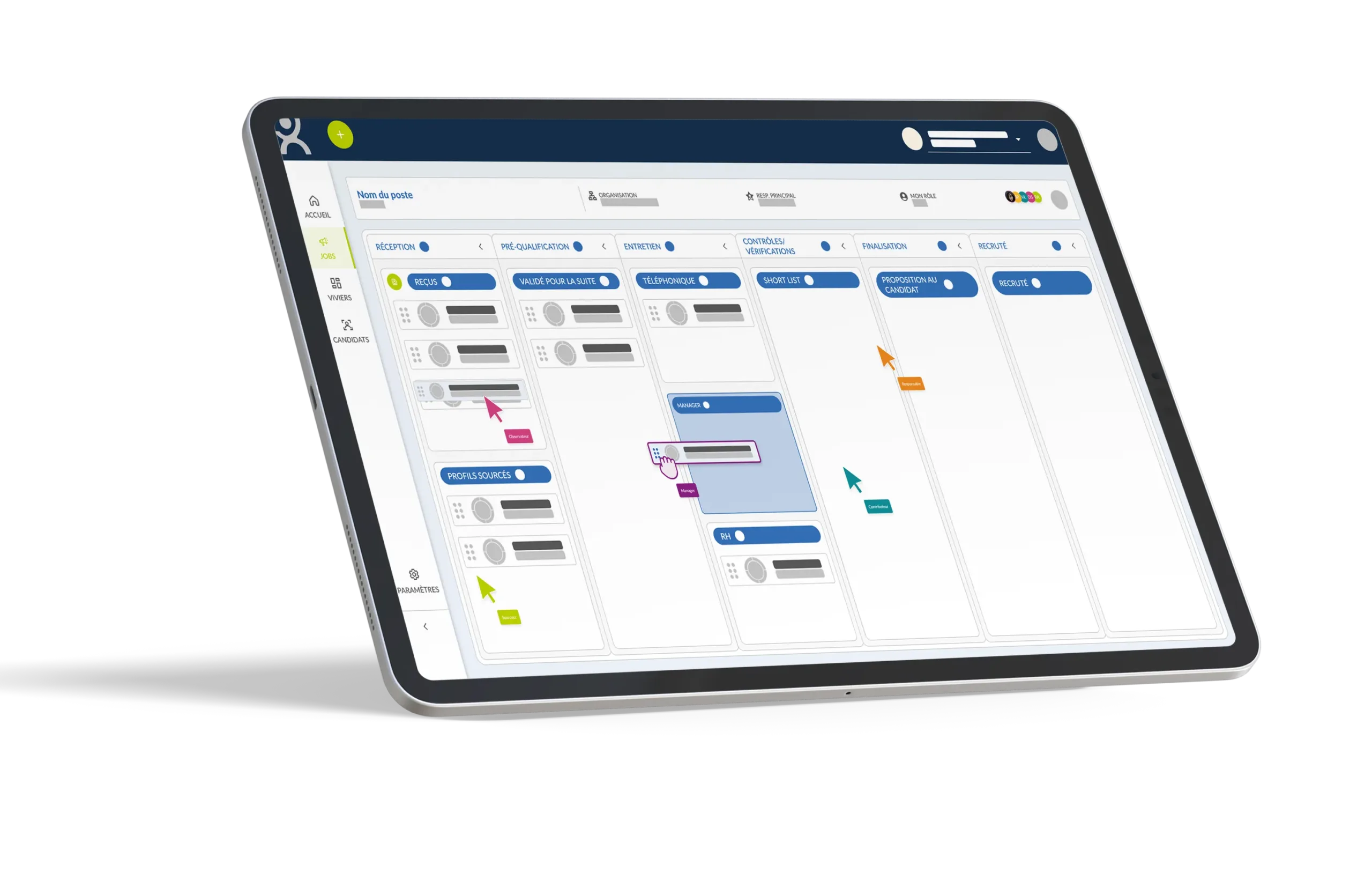 Centralisation des candidatures, kanban en temps réel
